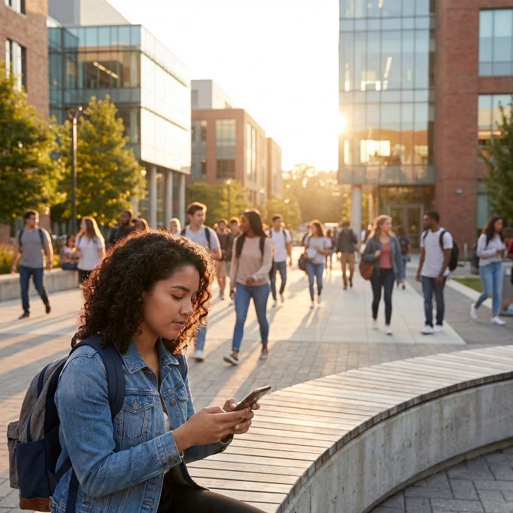 Studentessa nel Campus con smartphone